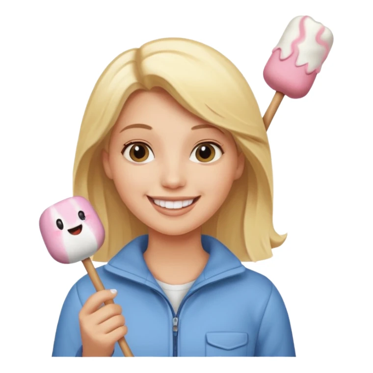 blonde woman holding marshmallow stick sticker