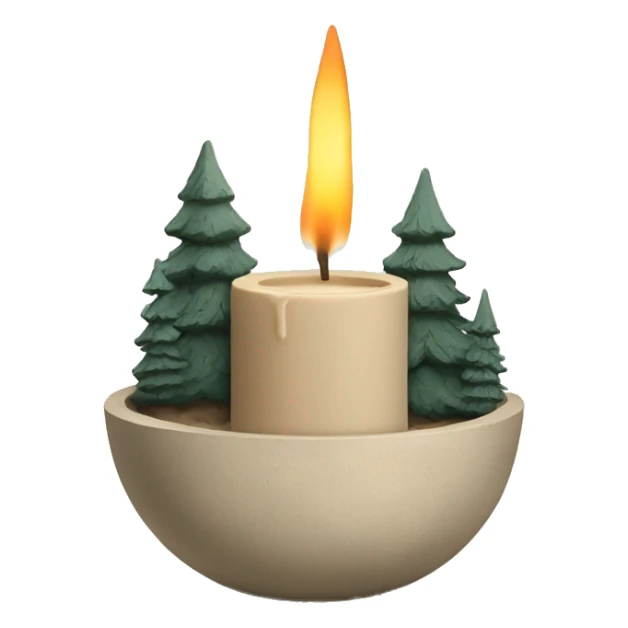 Candle in beige concrete vessel with painted pine trees sticker