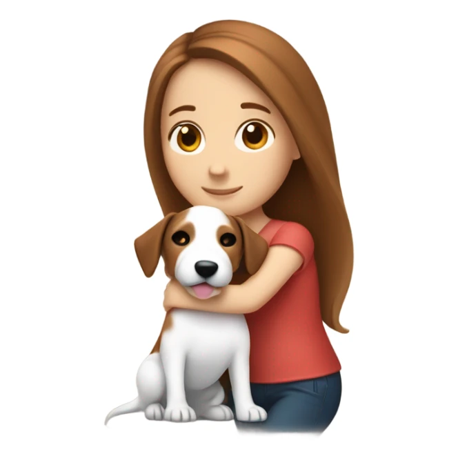 white girl with chestnutbrown hair hugging jack russell terrier sticker