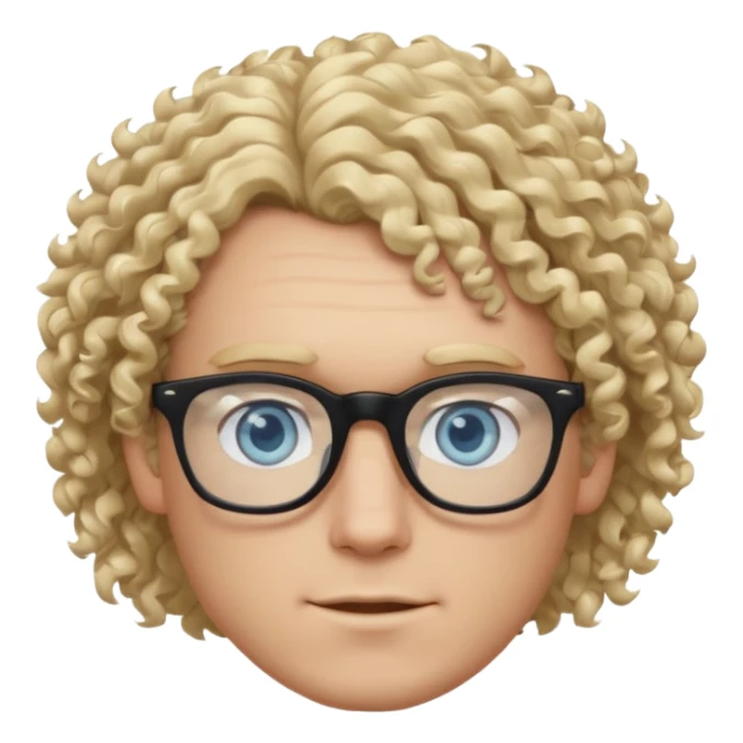 white guy with curly blonde hair that's not too long and light blue ish eyes with black glasses  sticker