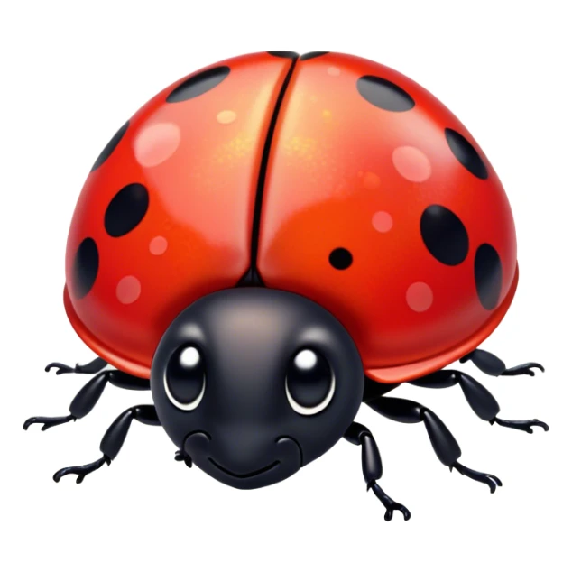 Cinematic Cute Ladybug Portrait Emoji, Head tilted playfully and inquisitively, featuring a diminutive, adorable form with a glossy red shell dotted with playful black spots and round, sparkling eyes full of gentle mischief, Simplified yet irresistibly adorable features, highly detailed, glowing with a warm, inviting glow, high shine, affectionate and lively, stylized with a touch of whimsical garden charm, soft glowing outline, capturing the essence of a mischievous ladybug that seems as if it could flutter out of the screen into your arms! sticker