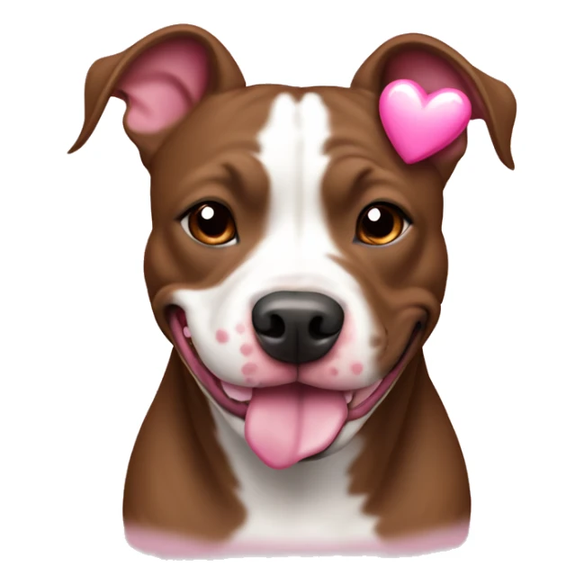Happy brown and white pitbull with pink hearts by head sticker