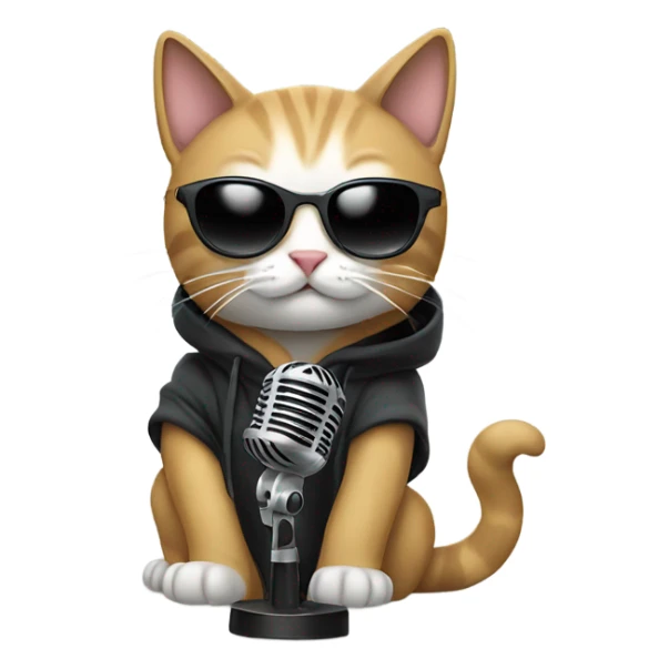 Cat with sun glasses and a hoodie and holding a microphone  sticker
