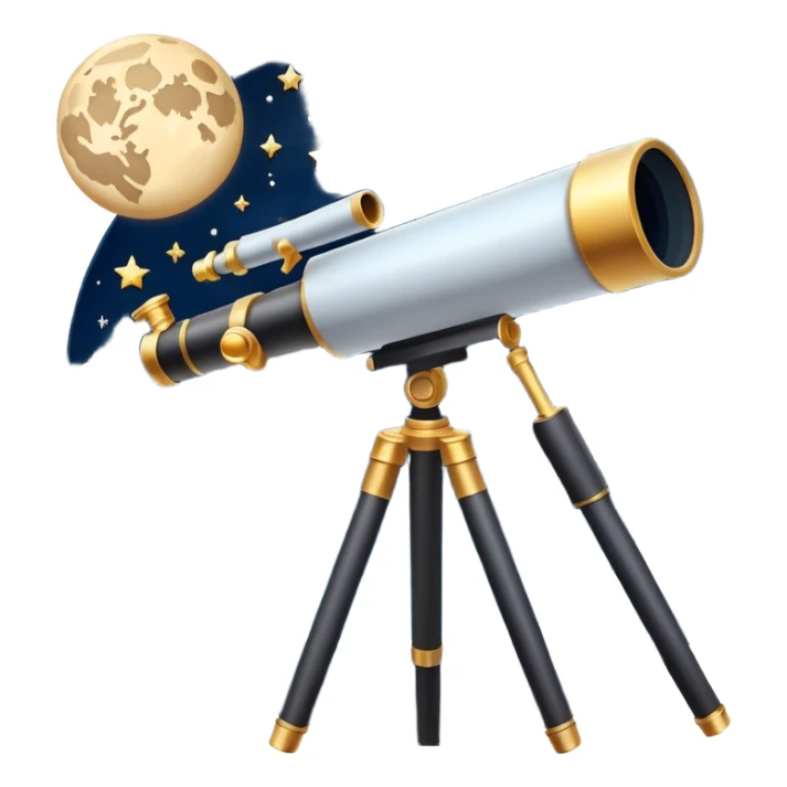 An icon featuring a telescope, stars, and a planet, symbolizing astronomy. The design includes a crescent moon, distant galaxies, and constellations, representing the study of space and celestial bodies. Transparent background highlights the exploration of the universe and cosmic phenomena. sticker