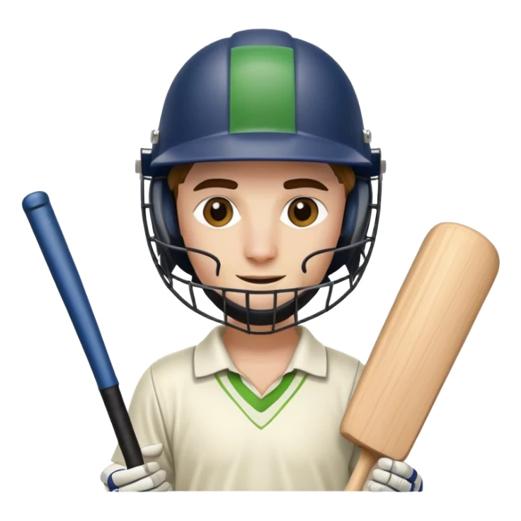cricket player with bat helmet pads and wicket stumps behind sticker