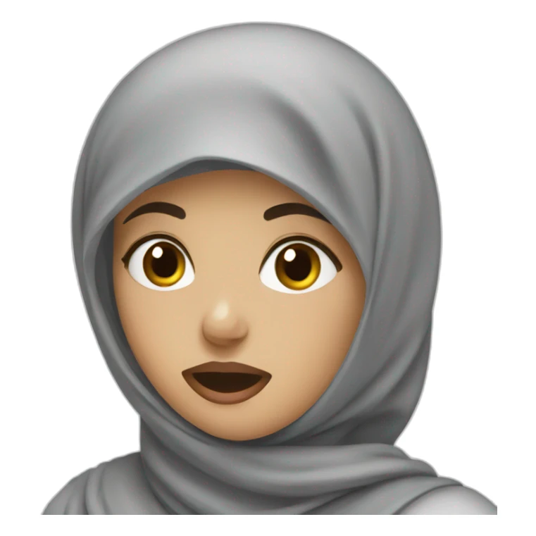 beauty female with grey hijab and shocked face sticker