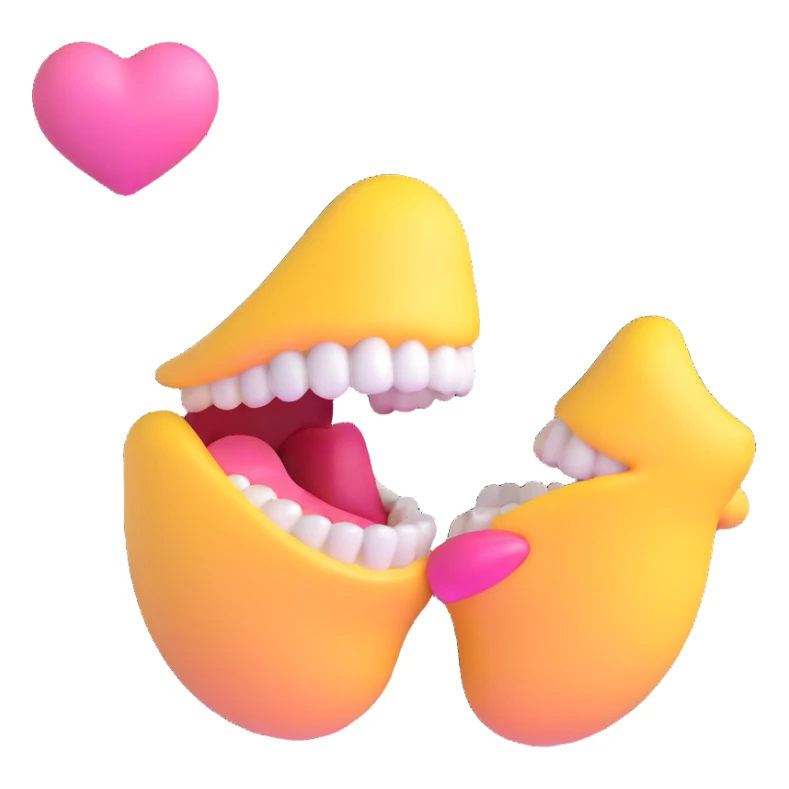 kissing emoji with a yellow bone in its mouth, bone has a pink tip sticker