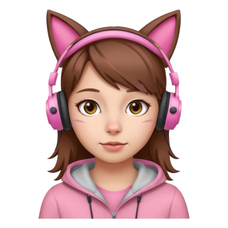 fille brune avec casque oreille de chat rose sticker