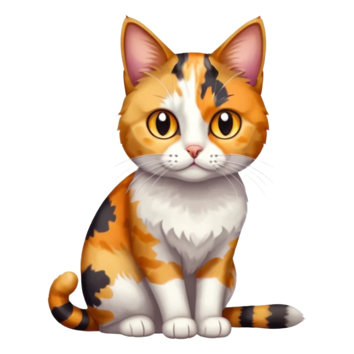 full body anxious looking colourful light calico tabby cat with hazel eyes and very patchy calico fur sticker
