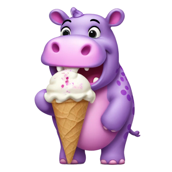 Pink hippo with purple spots eating ice cream  sticker