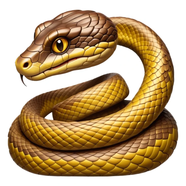 cinematic-python-realistic-full-body-coiled-emoji,-thick-scaled-body-looped-tightly,-intricate-brown-and-gold-patterned-scales-reflecting-light,-head-tilted-dramatically,-slitted-eyes-staring-calmly,-simplified-yet-realistic-focused-features,-highly-detailed,-glowing-with-an-almost-sarcastic-glow sticker