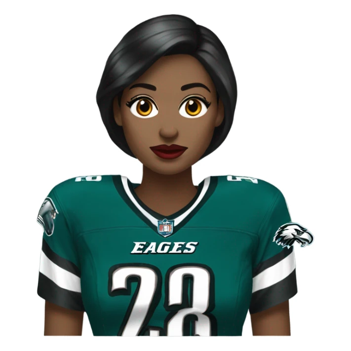  White female dark hair red lips wearing Philadelphia Eagles jersey sticker