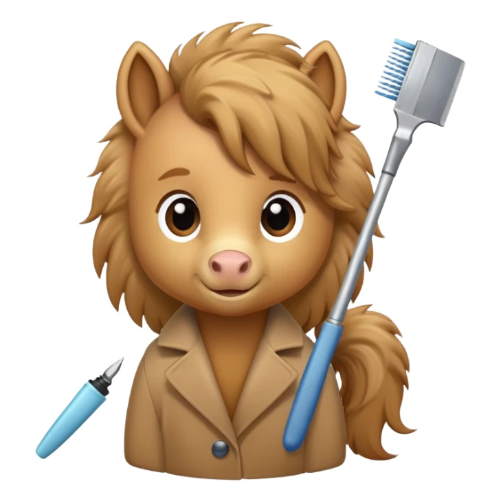 pony with grooming tools nearby sticker