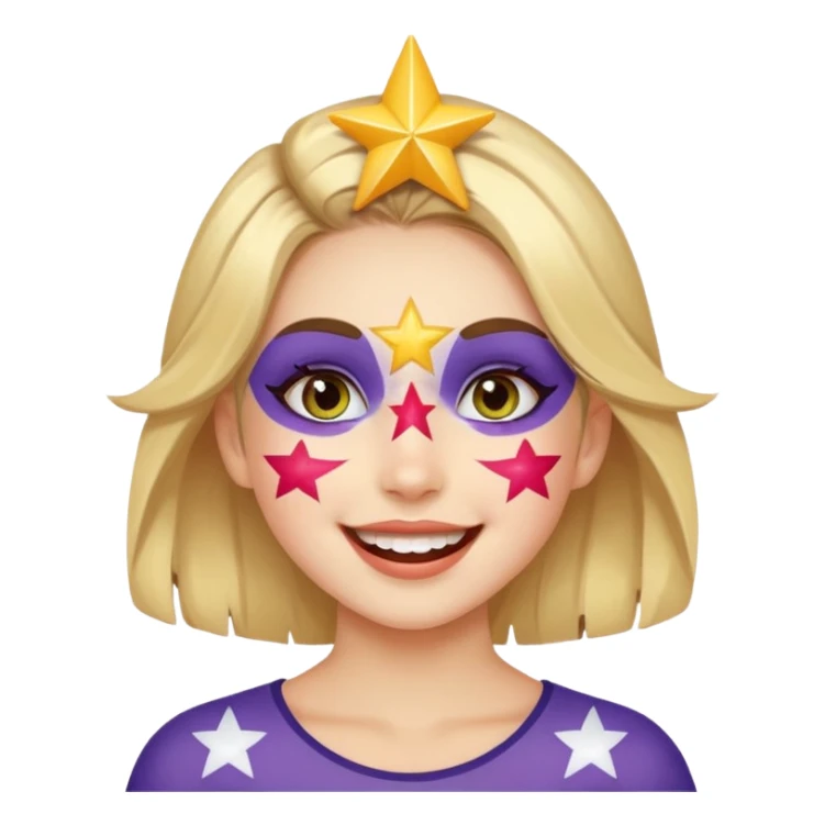 A girl with star-shaped face paint on her cheeks, cheering with bright eyes. sticker