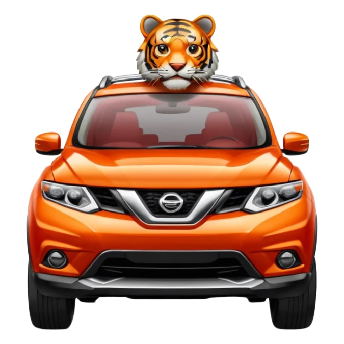 A Tiger Driving A RED NISSAN ROGUE SUV sticker