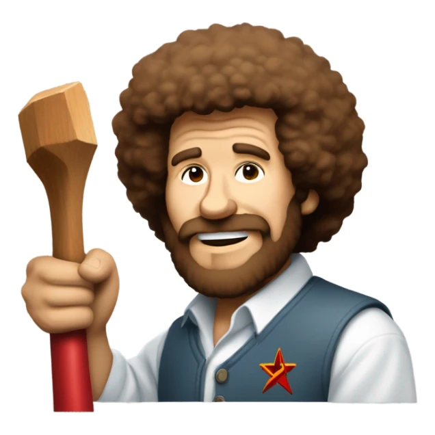 bob ross painting a hammer and sickle sticker