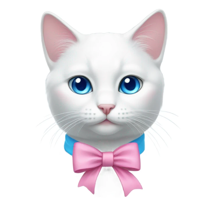white cat with blue eyes, and a pink bow sticker