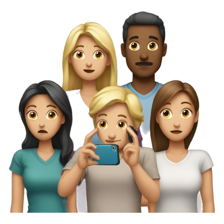 a group of people looking at phones confused sticker