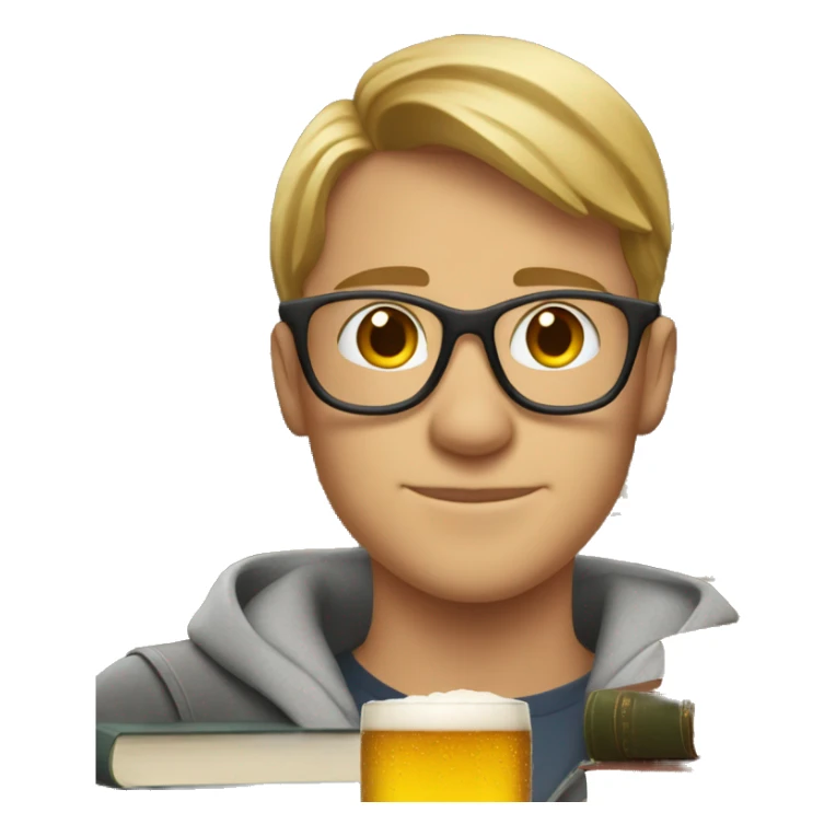 Male student in glasses with books on one side and beer on the other  sticker