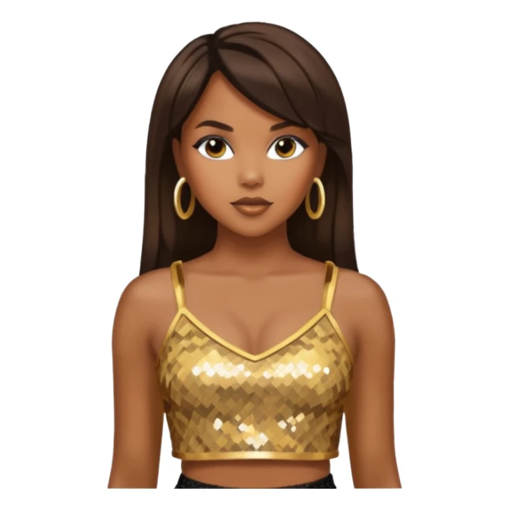 LeToya Luckett with long dark brown hair, gold sequin crop top  sticker