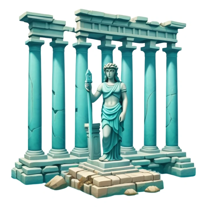 Simple Atlantis underwater ruins with a large sunken statue, fallen columns, broken , ancient Greek-style statue partially broken, coral and water, simple  sticker