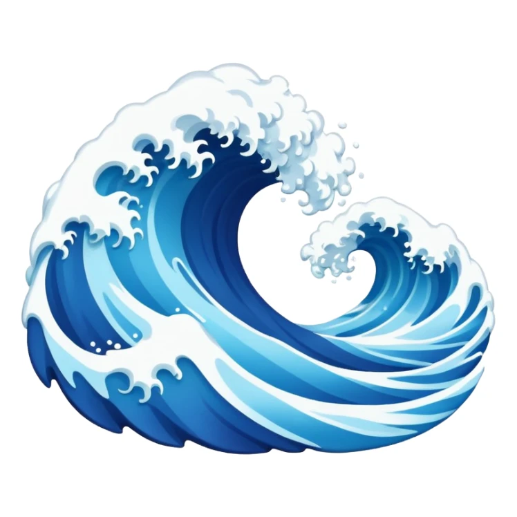 Create a highly polished, 3D game UI–style illustration of a  BLUE COLOR SEA WAVE sticker
