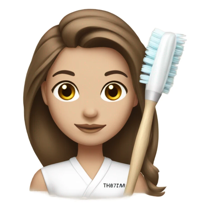Brown haired esthetician with hair down wearing white head band holding fan brush sticker