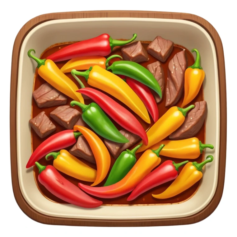 cooked meat saute object icon, beef strips with peppers, 3D cartoon, mobile game icon style, clean background, no text, no watermark
 sticker