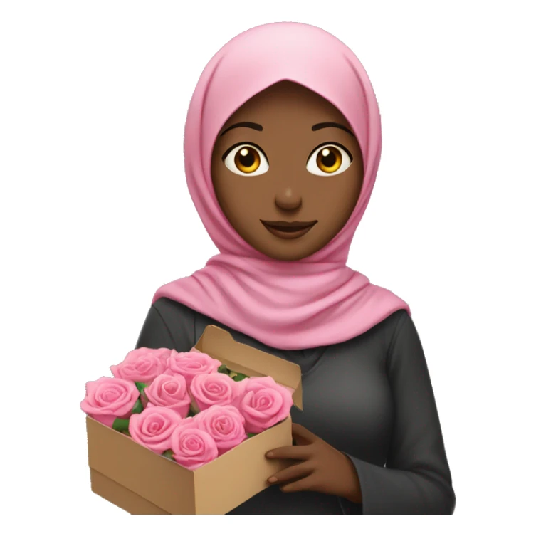 girl with pink hijab holding box and three roses sticker