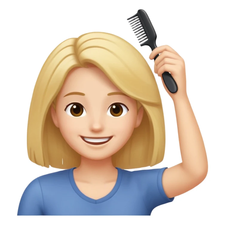 person combing their hair, smiling, simple and expressive sticker