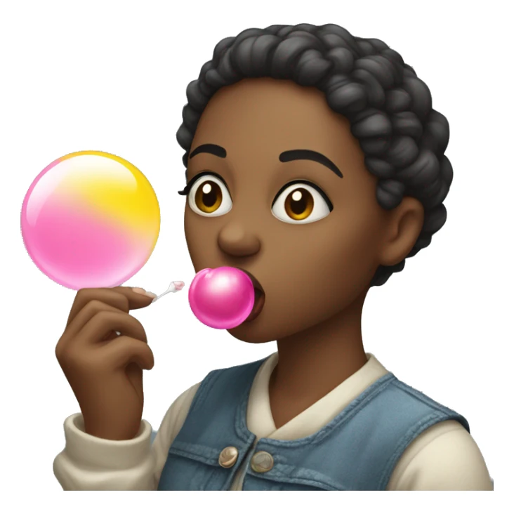 Woman blowing a bubble gum sticker