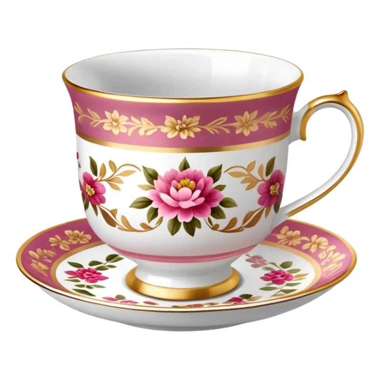 Reddish-pinkish and gold and white Warm-colored romantic traditional tea cup sticker