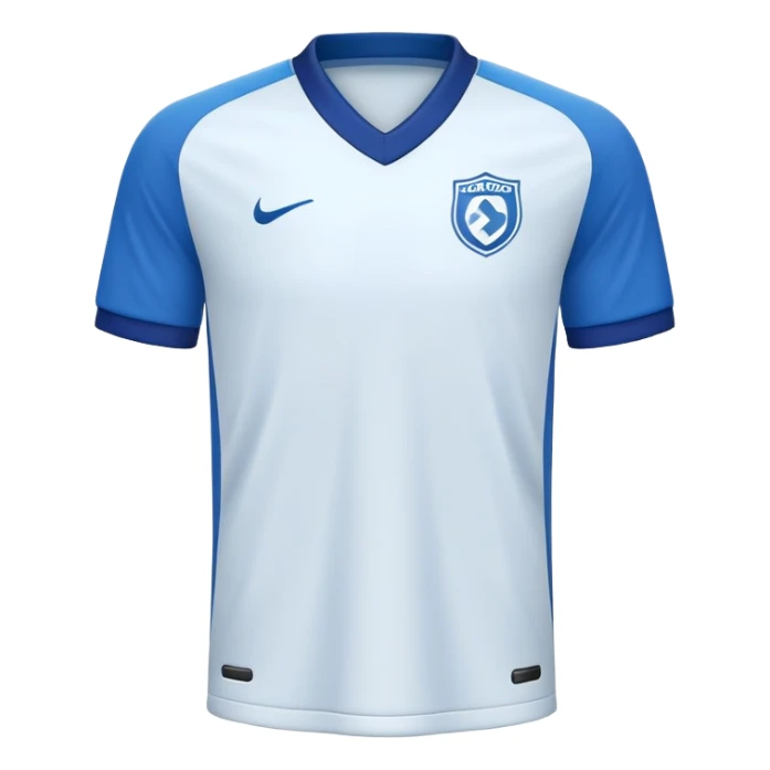 White soccer jersey with blue collar and sleeves sticker