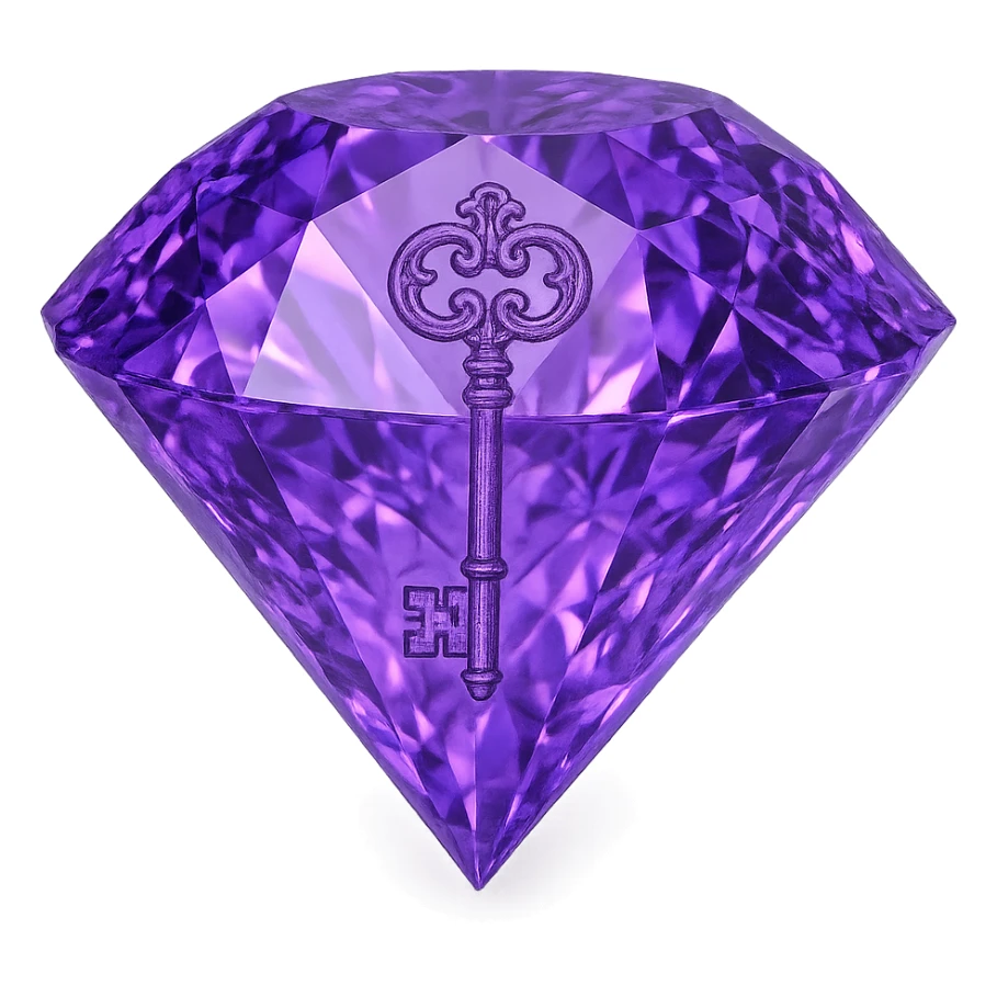 real diamond, color #9665db, with complex 🗝️ key  symbol on the diamond. sticker