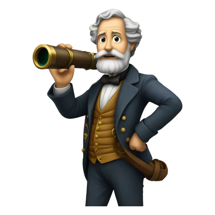 jules verne holds a spyglass in his hands sticker