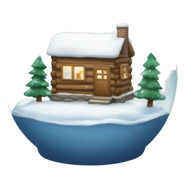 A snow globe with a cabin and a family in the snow globe sticker