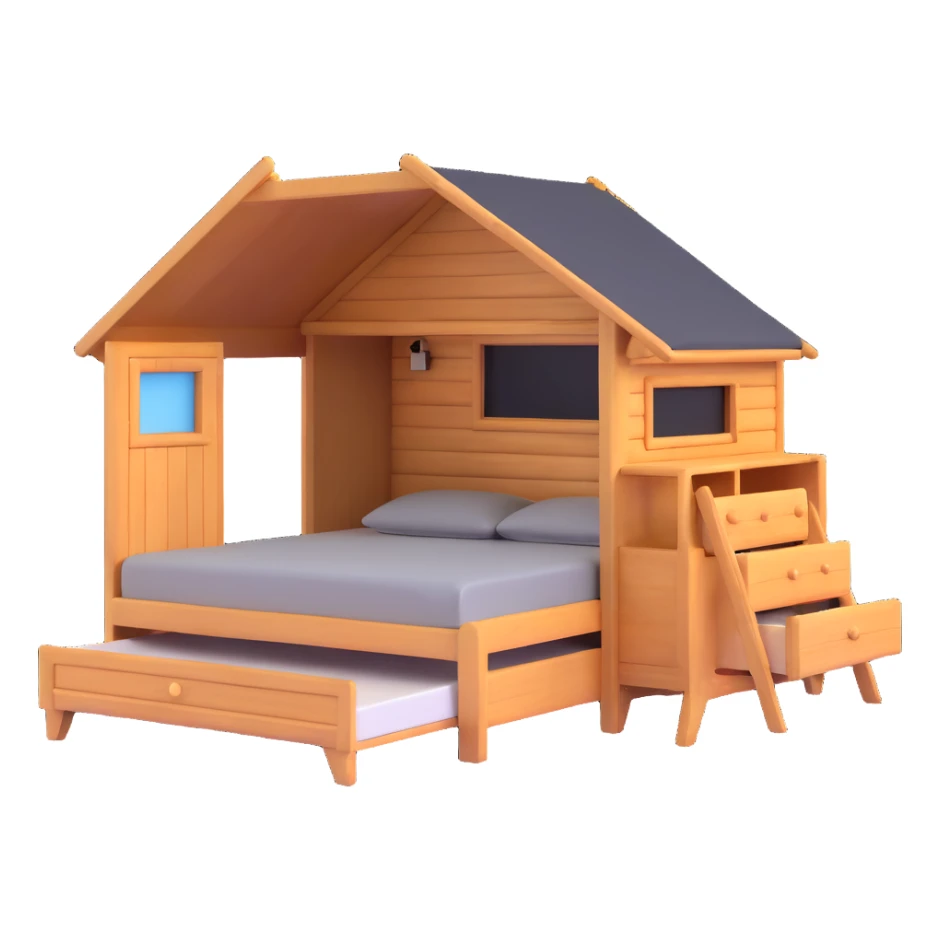 cozy wood cabin bed with storage sticker
