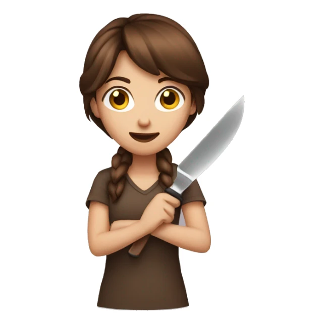 brown hair girl holding knife emoji sticker