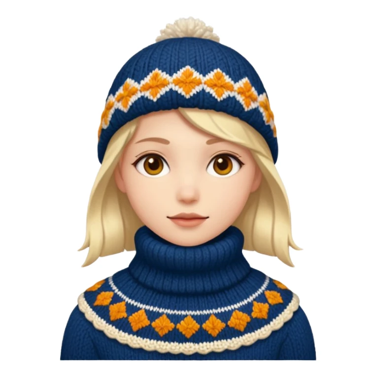 Fantasy human emoji portrait, knitted winter collar with simple pattern, festive but subtle look, warm colors, minimal fantasy style, clean emoji design, male/female variant
 sticker