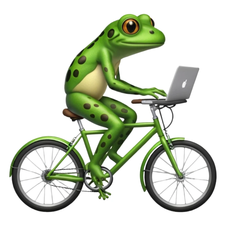 frog working on a laptop while riding a bike sticker