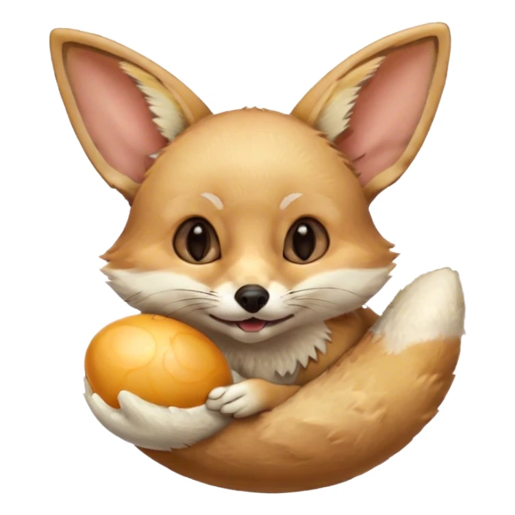fennec carrying an unpeeled egg with his mouth sticker