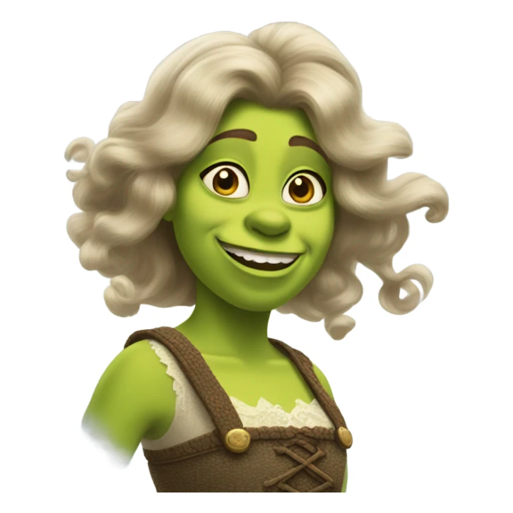 Shrek dressed like a girl with her hair blowing in the wind sticker