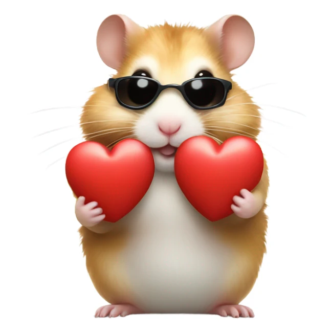  hamster with red heart sunglasses and poop emoji sticker