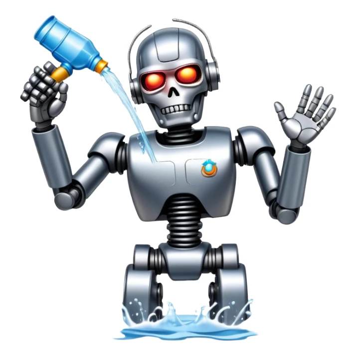 Terminator robot splashing water during Thai Songkran festival sticker