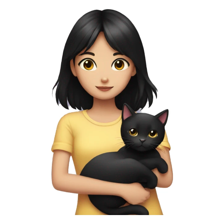 girl with black hair hugging a black cat sticker
