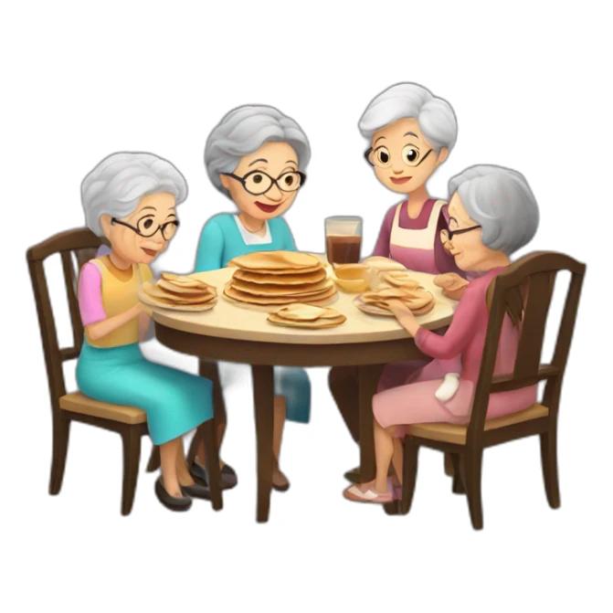 Granny with family in the table eat pancakes sticker