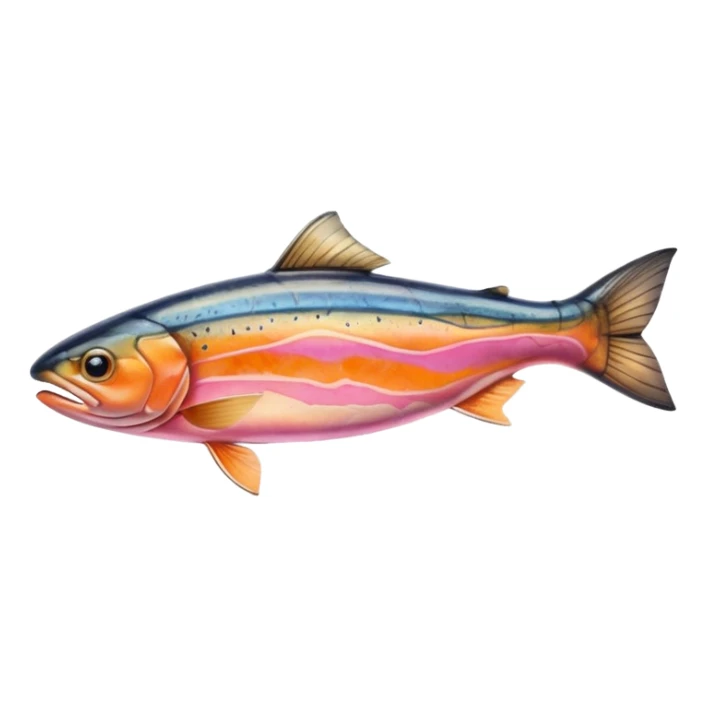 single piece of smoked trout, thin and translucent, orange-pink with marbling, glossy and fresh, natural curves and folds, no extras, soft lighting, transparent background, emoji scale sticker