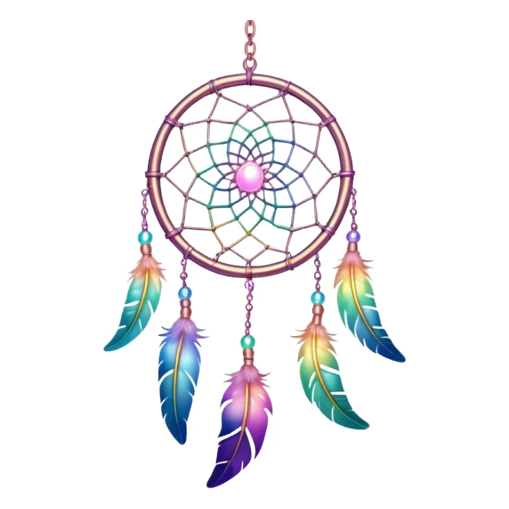 Iridescent pastel rainbow colorful transparent bright light luminescent dream-catcher hanging from an iridescent chain sticker
