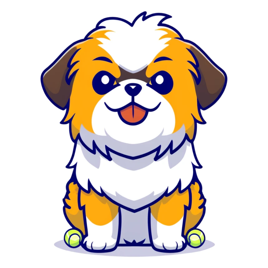 Shih Tzu with a tenis ball sticker