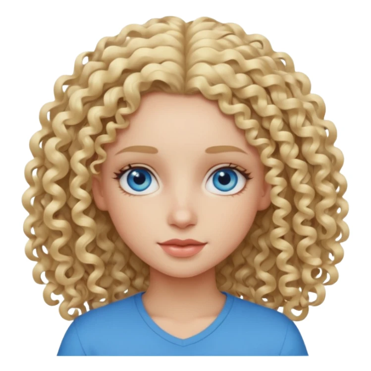 Cool blond curly girl blue eyes. Cooler color blond hair. Longer hair sticker